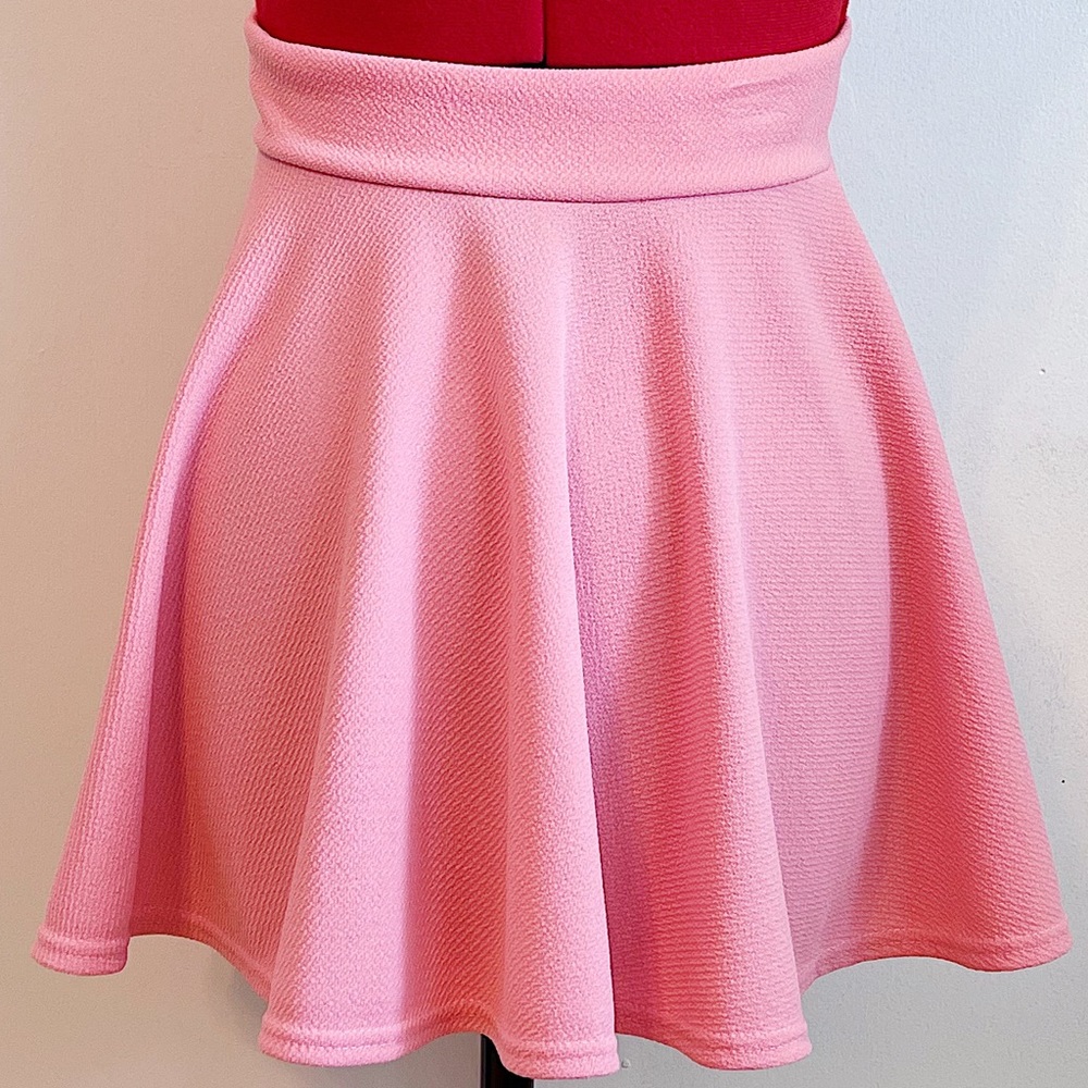 Pink Textured Skater Skirt